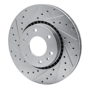 Buick Rainier Brake Rotor (1) - Front Left - R1 Concepts - Drilled & Slotted - Silver - `02-`09